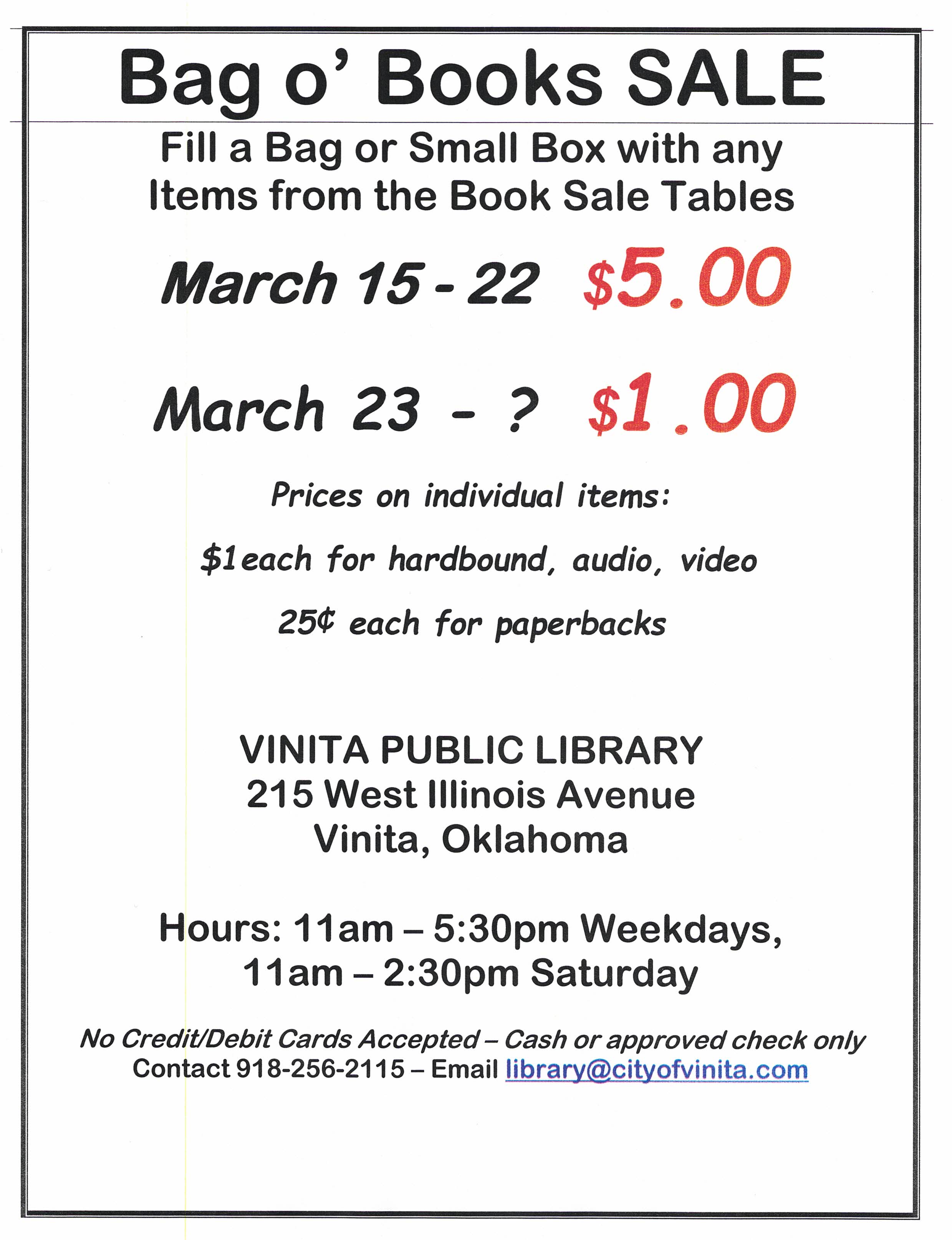 Spring Book Sale starts March 15th! – Vinita Public Library